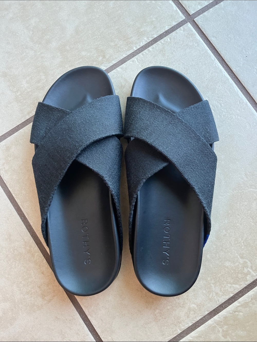 New Rothys  Black Crossband Slide Sandals for Women